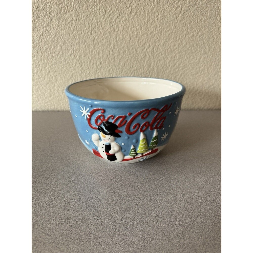 Coca-Cola Christmas Snowman Ceramic Bowl - Houston Harvest Coke Holiday Serving